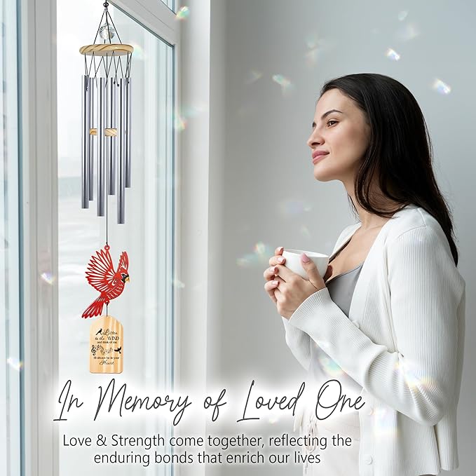 30'' Memorial Crystal Wind Chimes Loss of Mom Dad Grandparent Sympathy Cardinal Bird Keepsake Weatherproof Windchime Remembrance Gift in Memory Loved Ones for Window Outdoor Garden Decor HW2-RN