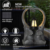 Elephant Statue Garden Decor with LED Solar Lights-Set of 2 Good Luck Elephant Outdoor Statue Christmas Decorations for Yard Patio Porch Home for Women Mom Grandma