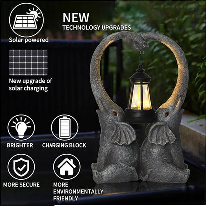 Elephant Statue Garden Decor with LED Solar Lights-Set of 2 Good Luck Elephant Outdoor Statue Christmas Decorations for Yard Patio Porch Home for Women Mom Grandma