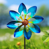 COOZZYHOUR Outdoor Metal Flower Wind Spinners,36 Inch Blue Flower Windmill with Stake,Pinwheels for Yard Lawn Patio and Garden Decor-Blue