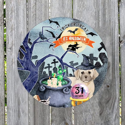 Retro Metal Sign 12"x12",Happy Halloween Scary Night Grave Witch Bats Trick Or Treat Dog Aluminum Tin Metal Sign for Home Living Room Bedroom Garden Farm Patio Decor Wall Art Poster