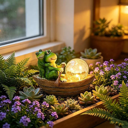 Rezpuao Garden Statue of Frog,Garden Decor Frog Figurine,Frogs Outdoor Statue,Solar Decor for Patio,Balcony,Yard,Lawn Ornament