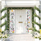 Hello Spring Porch Banner for Front Door Spring Door Banner Colorful Floral Green Leaves Porch Sign Hanging Flag Vintage Spring Decorations Seasonal For Yard Indoor Outdoor Decorations
