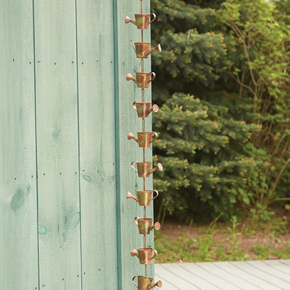Ancient Graffiti Flamed Copper Colored Watering Cans Rain Chain, 5" x 96" x 2.5"