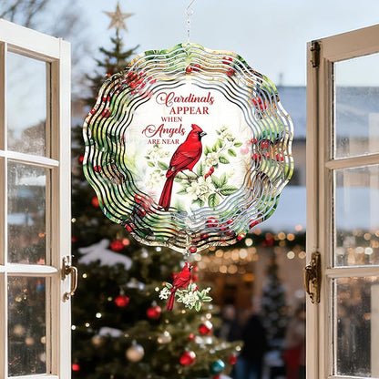 Cardinal Wind Spinners Outdoor - 3D Metal Hanging Decor for Garden Patio Porch Indoor Home 12 Inch Kinetic Spinning Yard Art Ornaments Christmas New Year Birthday Gifts for Women Mom Grandma