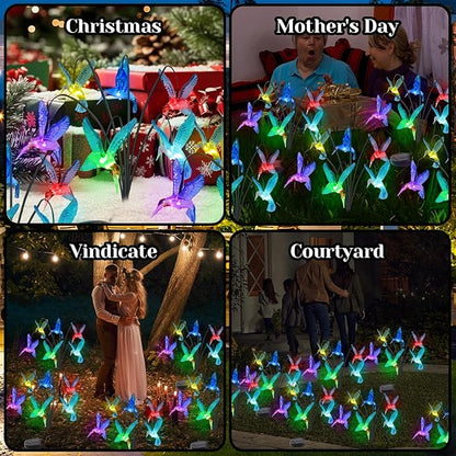 BeHiller Solar Hummingbird Lights Outdoor,2PACKS 12LED Swaying Firefly for Hummingbird Path Decor,Unique Gifts for mom/Grandma,Color Changing Hummingbird Gifts for Women,House,Housewarming,Lawn Decor