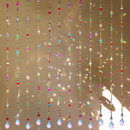 Suncalla 12 Pcs Crystal Garland Strands Colorful Crystals Suncatcher Hanging Sun Catcher with Chain Pendant Ornament for Window Party Wedding Home Decoration