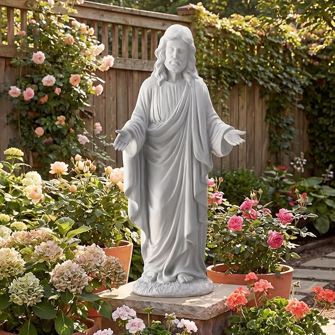 30-Inch Jesus Statue Outdoor & Indoor,All-Weather Large Garden Statue with Open Arms, Weighted Base – Religious Garden Decor for Patio, Lawn, Church