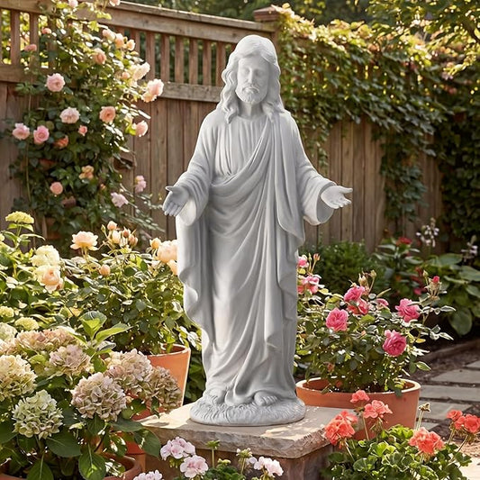 30-Inch Jesus Statue Outdoor & Indoor,All-Weather Large Garden Statue with Open Arms, Weighted Base – Religious Garden Decor for Patio, Lawn, Church