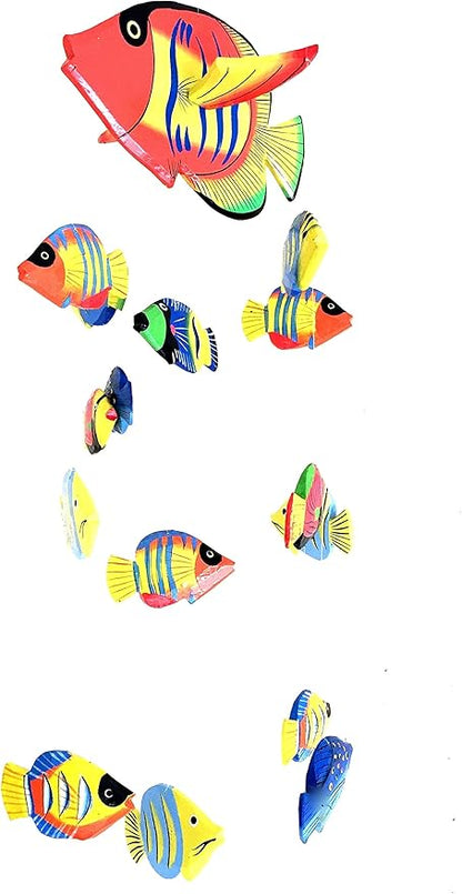 Fish Wind Chime Wooden Hand Painted Fish Mobile Tropical Fish Nautical Decor - OMA Brand (Small)
