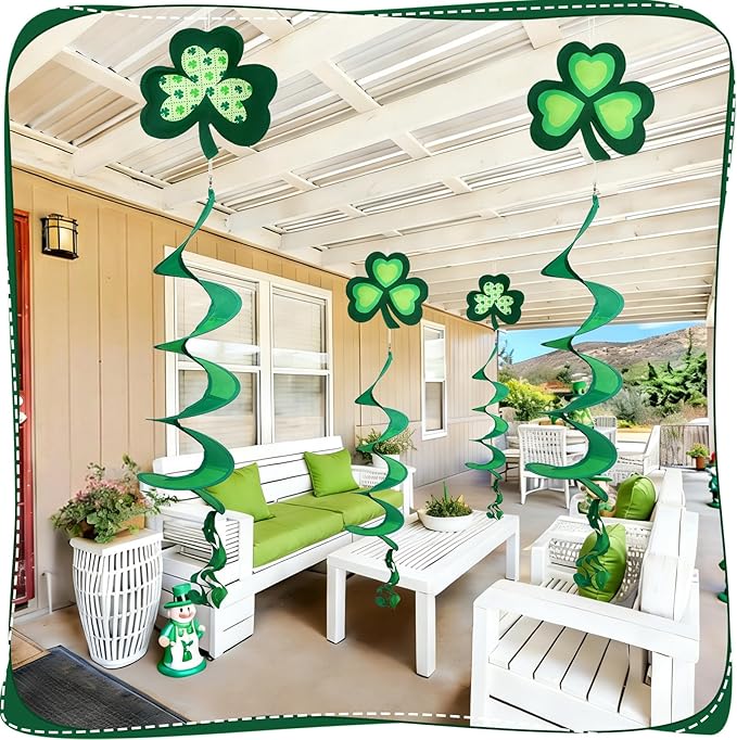 NOVWANG St Patrick's Day Wind Spinner, Green Shamrock Windsock Patrick Day Hanging Decorations Weather-Proof Polyester Irish Ornament for Garden, Patio, Lawn Hanging Decorations