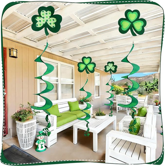 NOVWANG St Patrick's Day Wind Spinner, Green Shamrock Windsock Patrick Day Hanging Decorations Weather-Proof Polyester Irish Ornament for Garden, Patio, Lawn Hanging Decorations