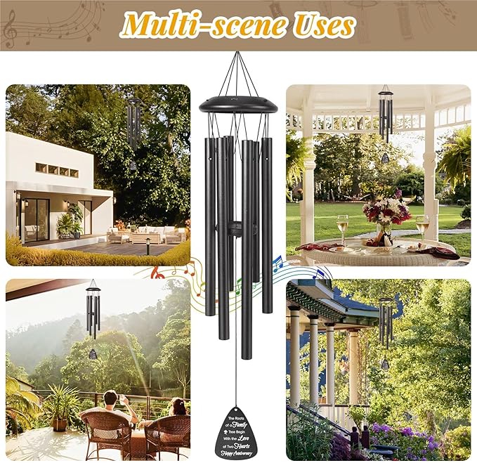 50th Anniversary Wind Chimes Gifts for Men Women,Romantic 50 Year Anniversary for Couples, Wife, Husband, Parents, Friends, 50th Wedding Gifts Idea of Happy Anniversaries Decorations,Black