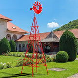 Tangkula 8.3FT Windmill Yard Garden Metal Ornamental Wind Mill Weather Vane Weather Resistant (Red)
