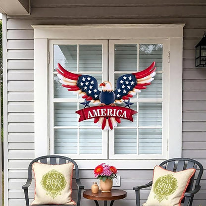TERESA'S COLLECTIONS 4th of July Decorations for Outdoor, Patriotic Memorial Day Garden Decor, Eagle Metal Yard Art Sign for Outside, Americana Garden Stake for Lawn, Independence Day Gifts, 22.4''