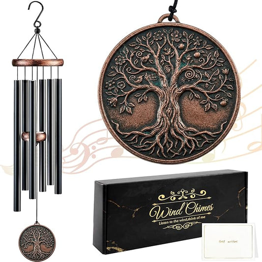 Tree Wind Chimes for Outside, Gift for Men Women, 32in Resin 3D Tree Relief Windchimes for Patio Yard Garden Decor, Mother's/Father's Day Present