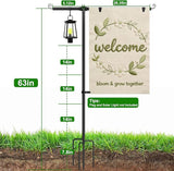 Garden Flag Stand Holder with Shepherd Hooks for 28 x 40 Flag, 63 Inch Height with 3/4 Inch Extra Thick Heavy Duty Garden Flag Pole with 4 Prong Base for Outside Home Yard Patio Decor