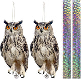 2PCS Hanging Effective Fake Owl Control Device Dual-Side Outdoors Owl with Reflective Tape for Patio Yard Outdoor Front Porch Backyard Windows