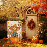 Happy Fall Pumpkins Scarecrow Garden Flags Double Sided Burlap Autumn Yellow Pumpkin Owl Yard Flag Seasonal Outside Patio Farmhouse Garden Yard Lawn Outdoor Decorative 12 x 18 Inch