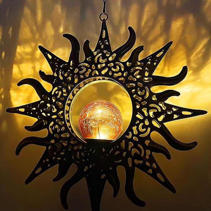 Solar Sun Wind Chimes 46" Long Outdoor, Waterproof Sun Wind Bells Light with Crackle Glass Ball for Outside, Clearance Unique Gifts for Mother's Day, Birthday, Women, Girls, Garden Decor