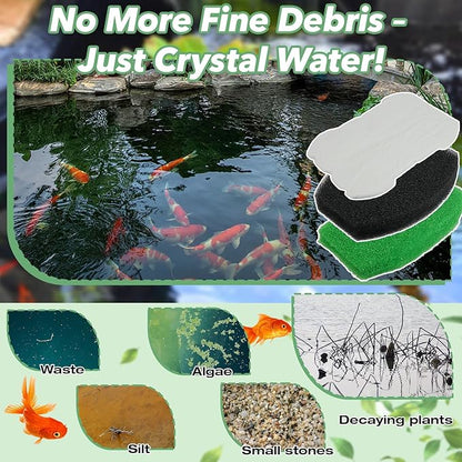 3-in-1 Set 5-in-1 600 & 6-in-1 900 Pond Filter Pads (8 Polymer Wool Cartridge, 1 Coarse Foam & 1 Medium Foam) Compatible with Inpond, Pond Filter Media for Outdoor Ponds