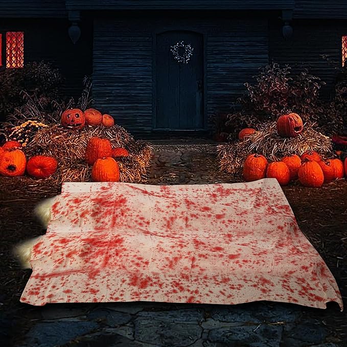 2 Sets Halloween Hanging Cocoon Corpse, 64'' Bloody Inflatable Cocoon Outdoor Decoration Set with Bandage, Scary Dead Body Prop Decor for Outdoor Halloween Party House Yard (Red)