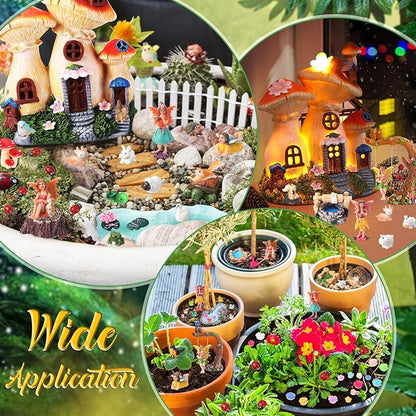 HyDren 100 Pcs Fairy House Garden Kit Accessories Miniatures Fairy Figures Gnomes Mushroom House Solar Light Resin Dwarfs Statue Micro Landscape Ornaments for DIY Yard Outdoor Dollhouse Decoration