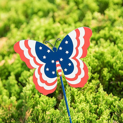 Glitzhome 24" H Patriotic Metal Butterfly Yard Stakes,Set of 3 Butterflies Hanging Ornaments Americana 4th July Garden Yard Signs Independence Day Indoor Outdoor Wall Decorations