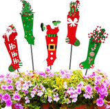 Roowest 5 Pack 12'' H Metal Christmas Yard Stakes Outdoor Decorations Red and Green Christmas Stocking Elf Santa Signs Winter Potted Plant Stakes for Holiday Lawn Garden Home Porch Party Decor