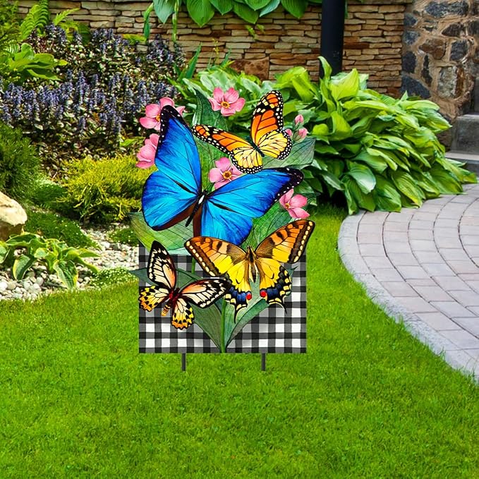 Briarwood Lane Checkered Butterflies Metal Art
