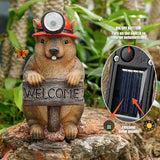 Groundhog Welcome Garden Statue with Solar Headlamp – Funny Animal Outdoor Yard Decor with LED Light and Butterfly – Waterproof Resin Garden Ornament for Patio, Lawn, Pathway
