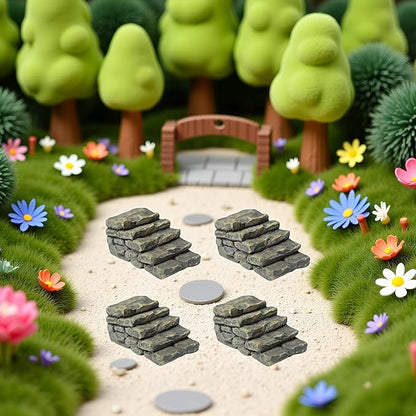 4 PCS Miniature Stone Steps Artificial Decor Craft Home Fairy Garden Flower Pot Miniature Bridge Ornament Garden Stairs Accessories Outdoor Statues