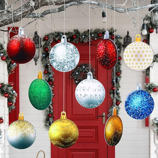 Sumind 10 Pieces Christmas Decorations Outdoor Christmas Hanging Ornaments Large Yard Lawn Signs Round Double Sided Porch Ornaments for Xmas Party Decor(Flash Style)