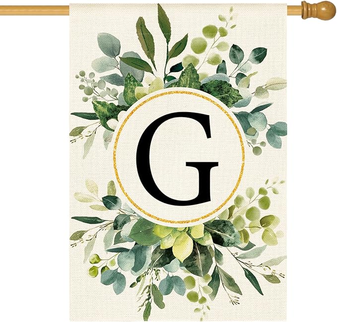 AVOIN colorlife Monogram Letter G Floral House Flag 28x40 Inch Double Sided Outside, Family Last Name Initial Yard Outdoor Decoration
