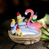 Garden Gnomes Statue Outdoor Gnome Decor Solar Gnome Statues Decoration for Lawn Yard Balcony Patio,Funny Gnome Riding Flamingo Figurine Mom Gift
