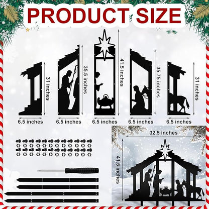 Cinnvoice 40" x 31" Large Christmas Metal Yard Stakes Christmas Garden Stakes Waterproof Xmas Outdoor Yard Decor with Stake for Xmas Holiday Lawns Outdoor Decor(Nativity, Black)