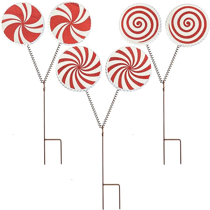 Christmas Candy Cane Lollipop Yard Stakes, Outdoor Holiday Decorations, Peppermint swirPathway Markers, Festive Garden Lawn Decor for Christmas Party and Winter Display, Set of 3