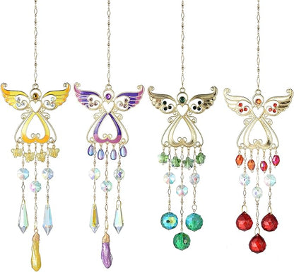 WOMHOPE Sun Catcher Crystals Hanging Rainbow Maker for Windows Garden Suncatchers Crystal Prisms Angel Christmas Tree Ornament (Red)