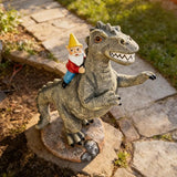 Garden Gnome Riding Dinosaur Statue - Resin Outdoor Decor, 8.7" Funny Garden Dino Gnome Statue for Patio & Lawn Ornament Whimsical Sculpture Gift,Gifts for Women