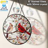 6" Cardinal Bird Stained Glass Suncatchers Art Glass Birds and Flowers for Sun Catcher Indoor Window Gifts for Women Mom Grandma Nature Floral Lovers Friend Painted Panel Décor BIRD-22B-SG6