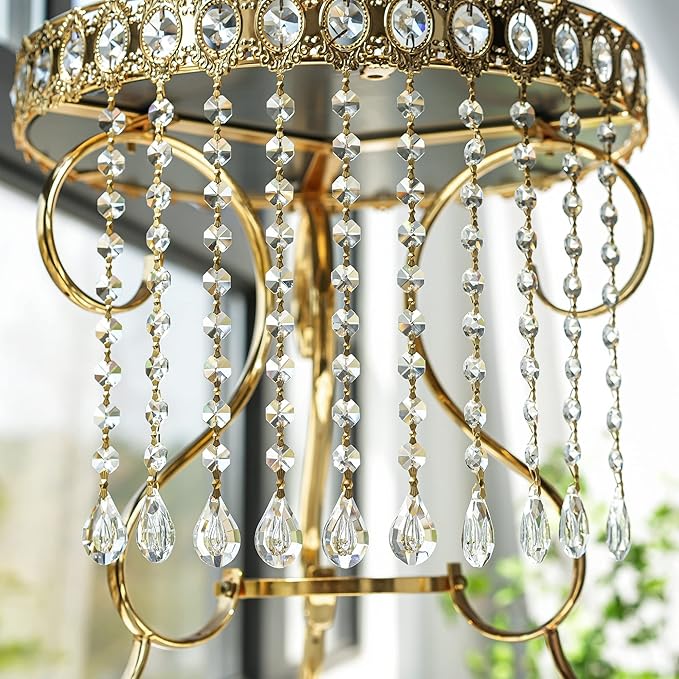 10pcs Crystal Garland Strands Crystal Lamp Beads Glass Loquat Prism Hanging Chandelier Beads Replacements Strings Christmas Wedding Decoration for Home Gold Pinning