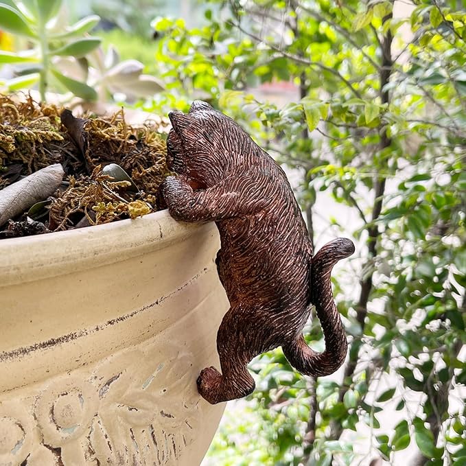 Miniature Cat Figurines Plant Decorations for Pots,Vintage Resin Hanging Cat Statue Planter Pot Hugger,Cute Climbing Flower Pot Hanger,Funny Garden Decor Outdoor Yard Balcony Gifts