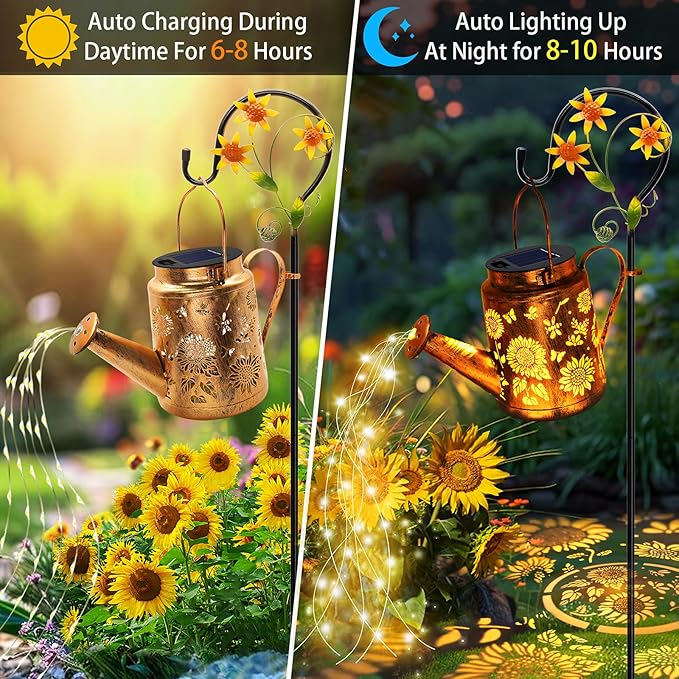 Solar Watering Can with Lights, Birthday Gifts for Mom Women Mother's Day, Outdoor Garden Decor Sunflower Solar Garden Lights for Outdoor Pathway Yard Lawn Patio, Waterproof Gardening Decorations