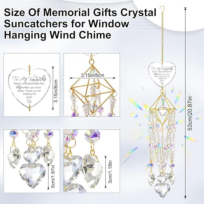 AceOrbit Teacher Thank You Gift, Crystal Suncatchers for Window Hanging Wind Memorial Gifts Chime Garden Suncatchers Rainbow Indoor Outdoor Decor Birthday Christmas Happy Teacher's Day Gifts