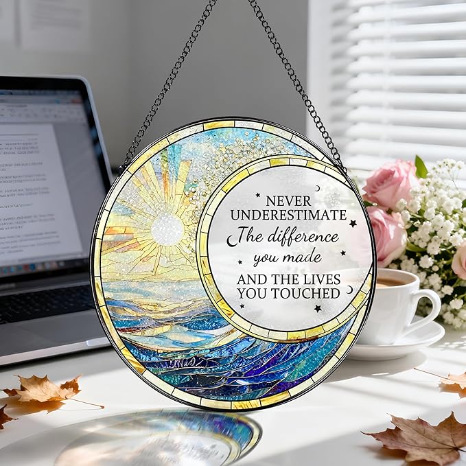 Thank You Gifts, Stained Glass Suncatcher Ornament, Window Hanging, Going Away/Goodbye, Appreciation, Retirement Gifts for Women, Men, Coworker, Boss, Friend | Retirement Party Decorations - Style C