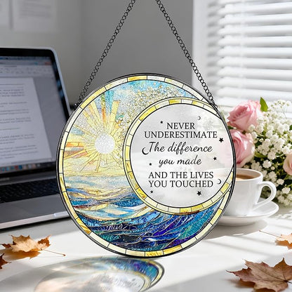 Thank You Gifts, Stained Glass Suncatcher Ornament, Window Hanging, Going Away/Goodbye, Appreciation, Retirement Gifts for Women, Men, Coworker, Boss, Friend | Retirement Party Decorations - Style C