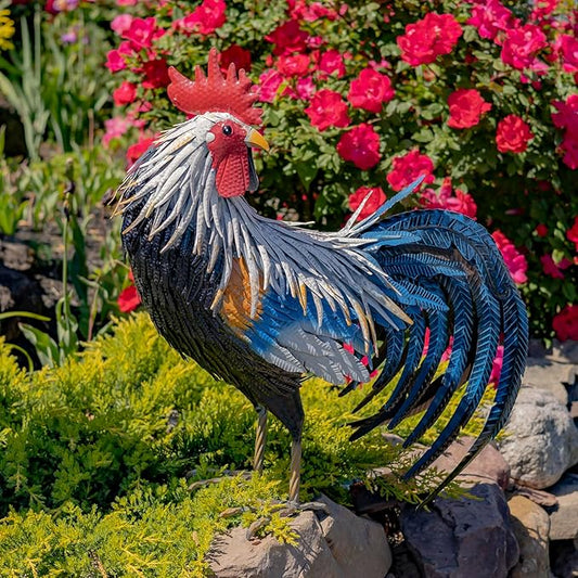 Zaer Ltd. 2.3 Ft. Tall Fancy Ornate Metal Rooster Statue Decorations (Brooks)