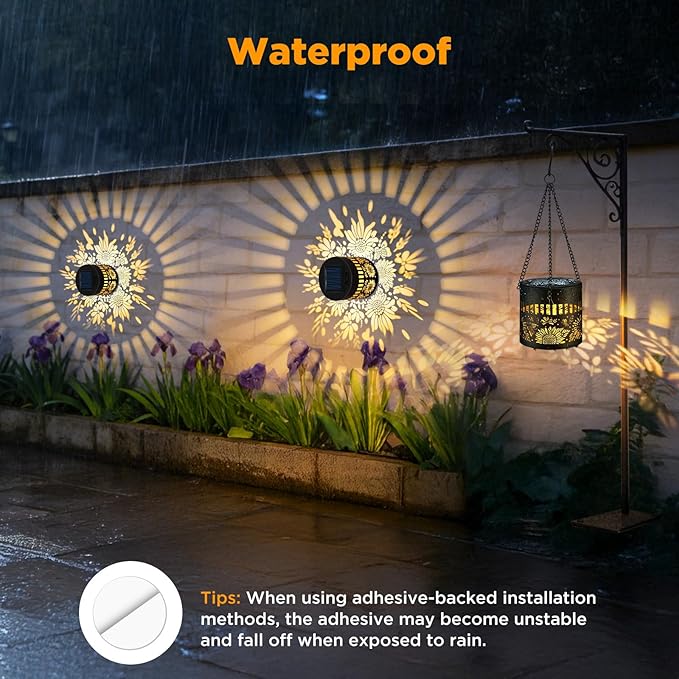 4 Pack Solar Lanterns Outdoor Waterproof, Sunflower Solar Garden Decor Gifts for Women Mom Grandma, Hanging Solar Fence Lights Metal Decorations Outside for Yard, Patio, Backyard, Porch