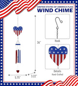 CoTa Global USA Flag Heart Wind Chime - American Flag Patriotic Indoor or Outdoor Windchime Home Decor with Hanging Bells, Handcrafted Glass and Metal Wind Chimes for Yard, Garden, Porch – 36 Inches