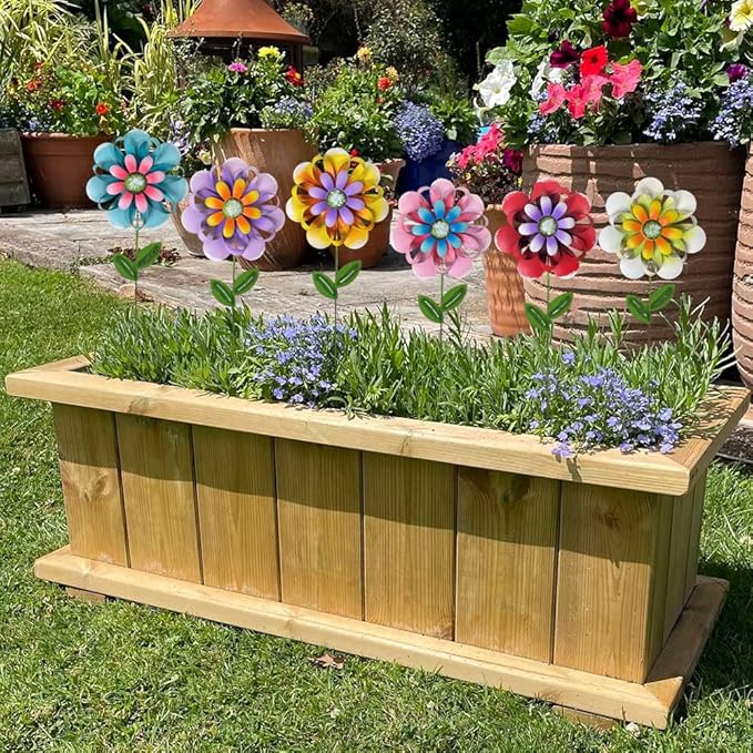 Metal Flower Garden Stakes, 6 Pc. Set, Large Colorful Decorative Landscape and Gardening Outdoor Decor, Lawn and Yard Ornament, Rust and Weather Resistant